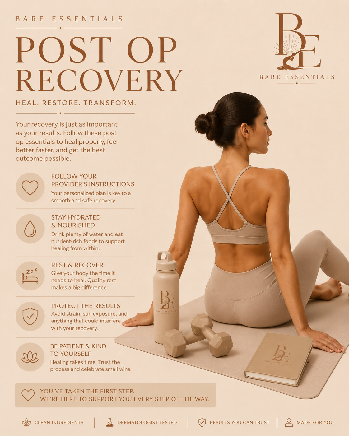 Bare Essentials Post Op Recovery — heal, restore, transform with clean ingredients, dermatologist tested products, and expert guidance for surgical recovery
